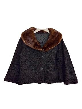 Vintage Fur Label Authority Curly Persian Lamb Mink Fur Collar Jacket